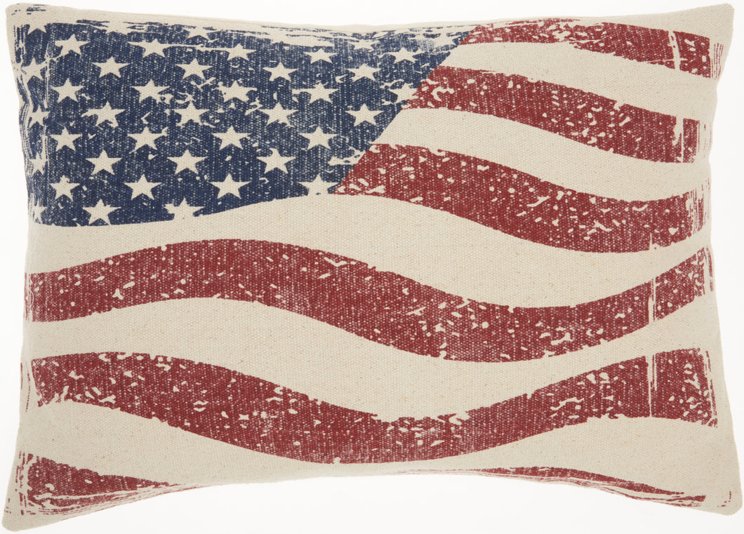 Mina Victory Life Styles Wavy American Flag Multicolor Throw Pillow DL513 14
