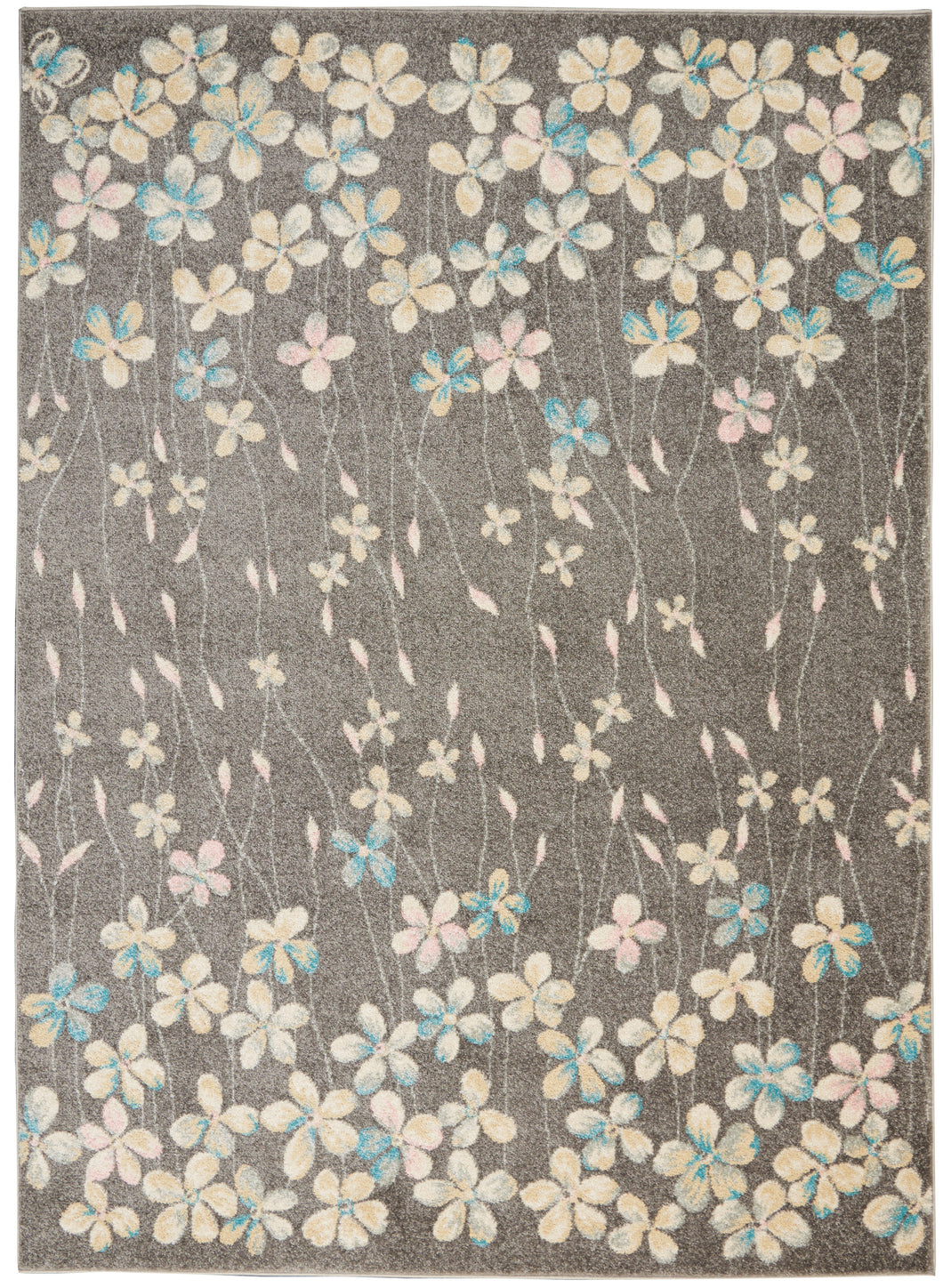 Nourison Tranquil TRA04 Grey 6'x9' Floral Area Rug TRA04 Grey/Beige