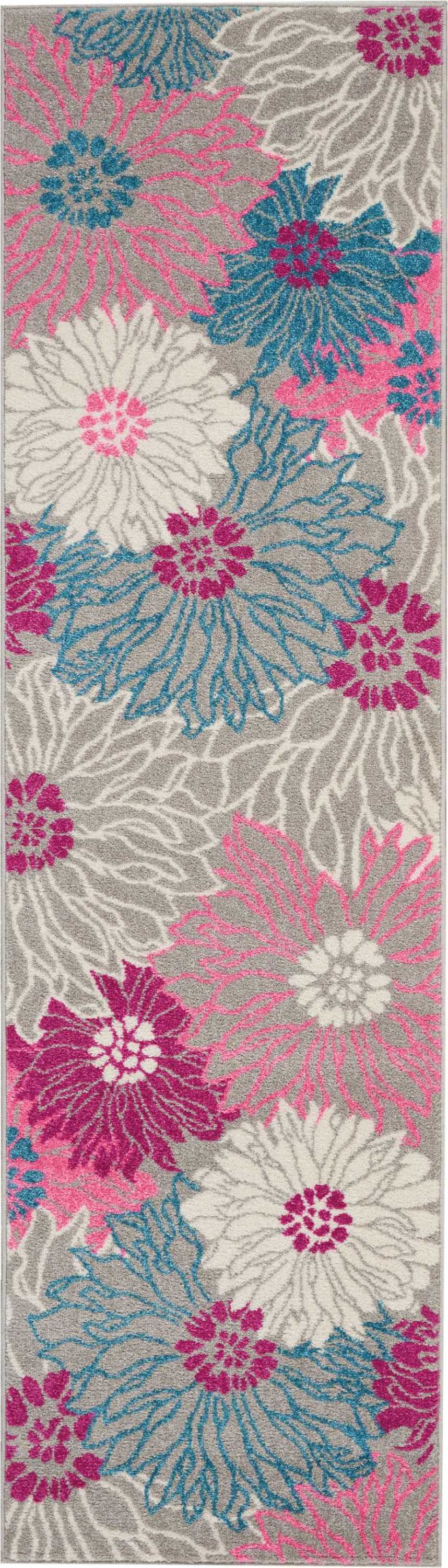 Nourison Passion PSN17 Pink and Grey 8' Runner Hallway Rug PSN17 Grey