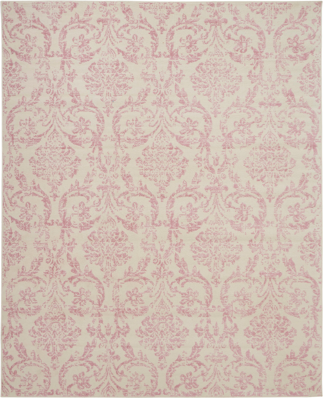 Nourison Jubilant JUB09 White and Pink 8'x10' Large Low-pile Rug JUB09 Ivory/Pink