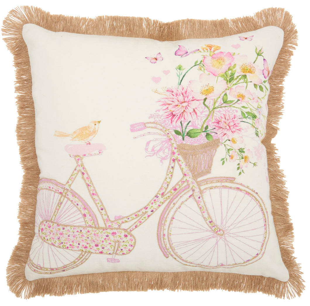 Mina Victory Life Styles Bicycle Multicolor Throw Pillow HW444 18
