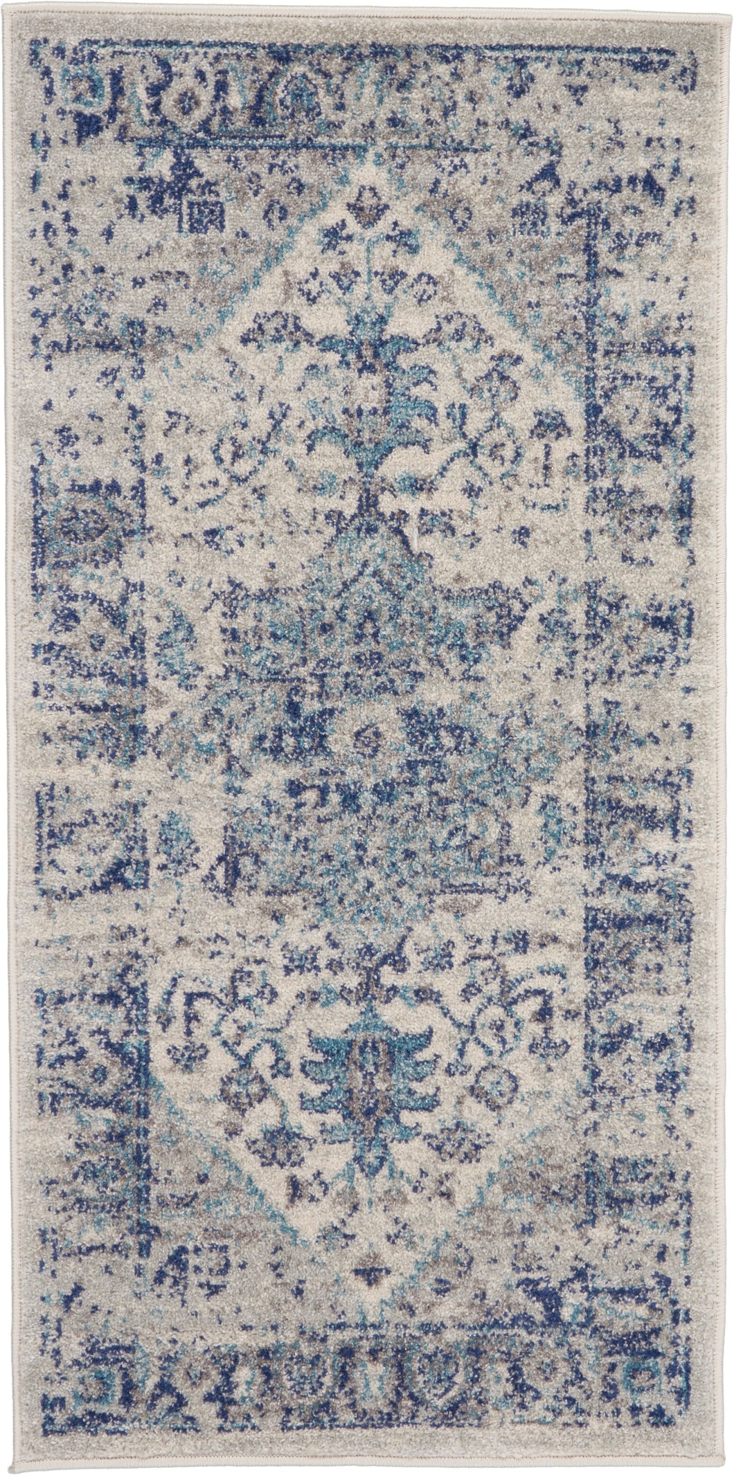 Nourison Tranquil 2'x4' Navy Blue and White Persian Small Rug TRA06 Ivory/Light Blue
