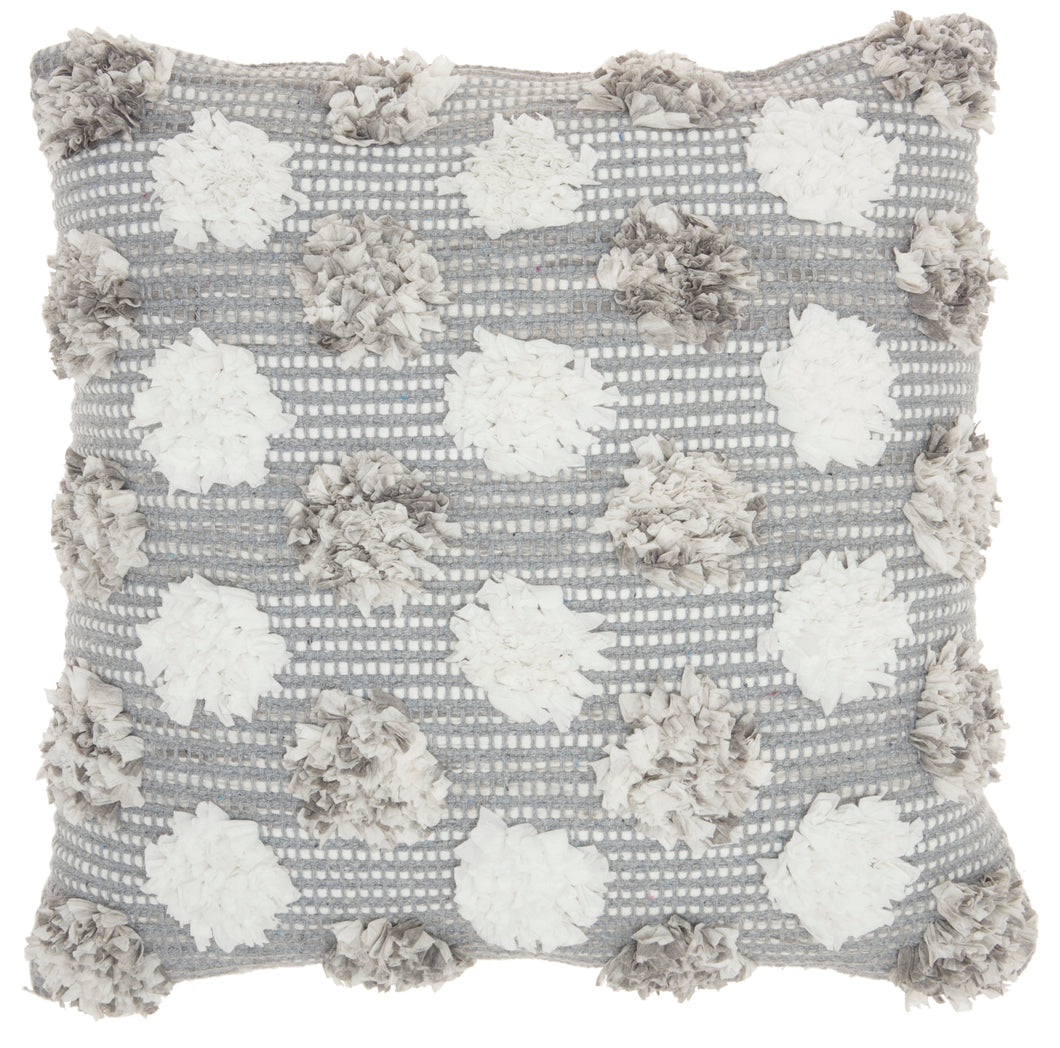 Mina Victory Life Styles Woven Chindi Flowers Lt Grey Throw Pillow DL901 18