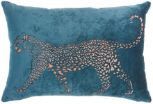 Load image into Gallery viewer, Mina Victory Luminecence Metallic Leopard Teal Pillow AC203 14&quot;X20&quot;
