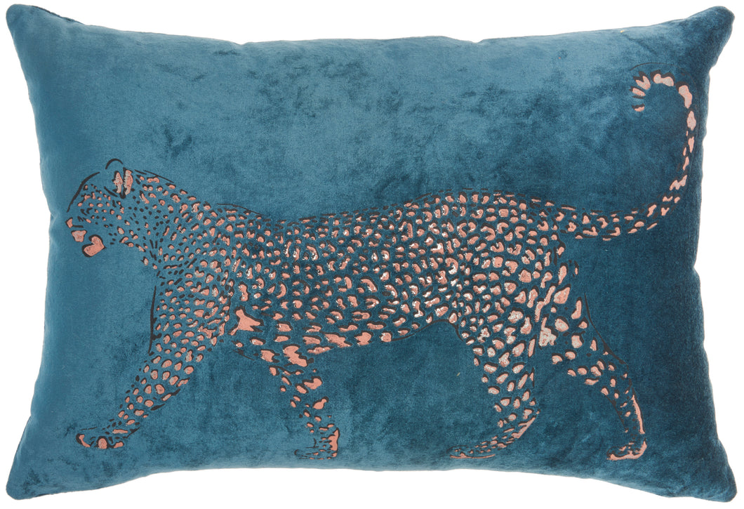 Mina Victory Luminecence Metallic Leopard Teal Pillow AC203 14