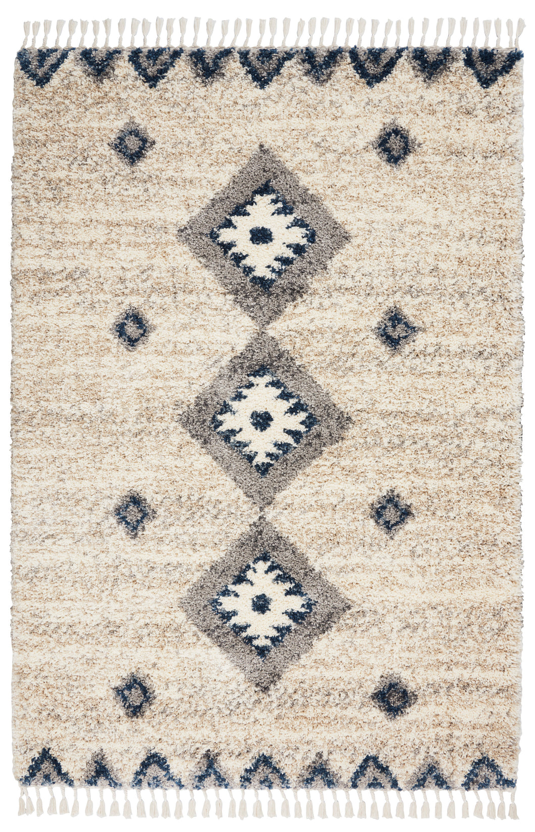 Nourison Oslo Shag OSL03 5'x8' Ivory and Blue Scandinavian Shag Rug OSL03 Ivory/Blue