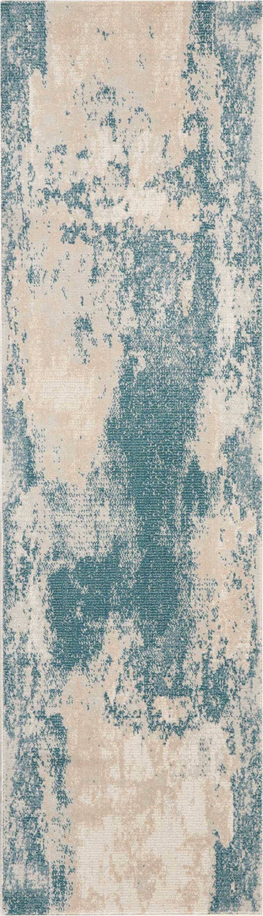 Nourison Maxell MAE13 Blue and White 8' Runner Hallway Rug MAE13 Ivory/Teal