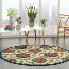 Load image into Gallery viewer, Nourison Aloha ALH19 4&#39; Round Blue Multicolor Easy-care Indoor-outdoor Rug ALH19 Blue/Multicolor
