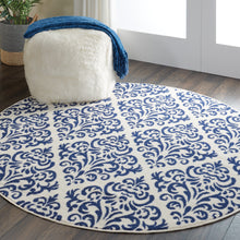 Load image into Gallery viewer, Nourison Grafix GRF06 Navy Blue and White 5&#39; Round Area Rug GRF06 White/Blue

