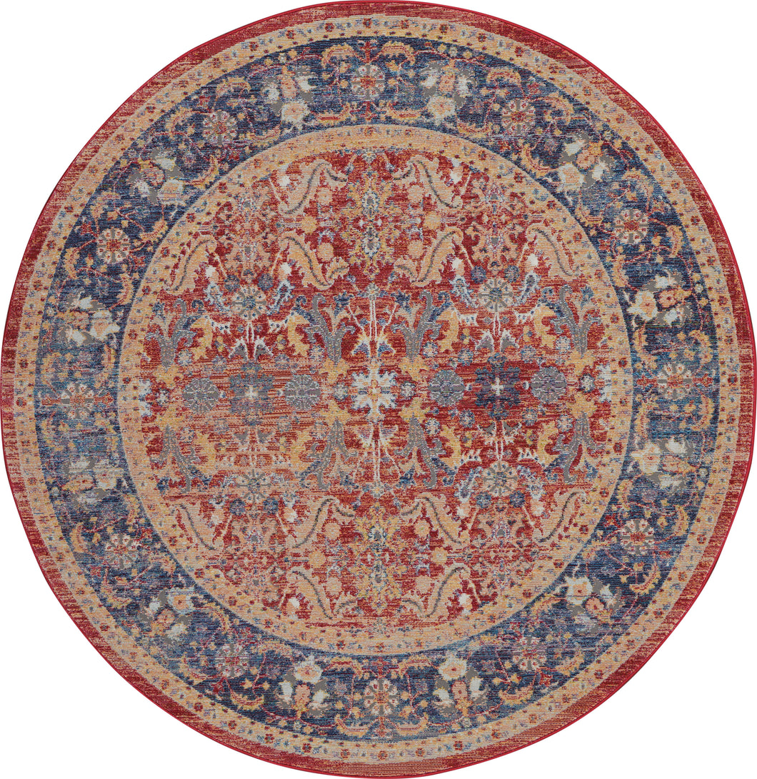 Nourison Ankara Global ANR02 Red and Blue Multicolor 6' Round Persian Area Rug ANR02 Red