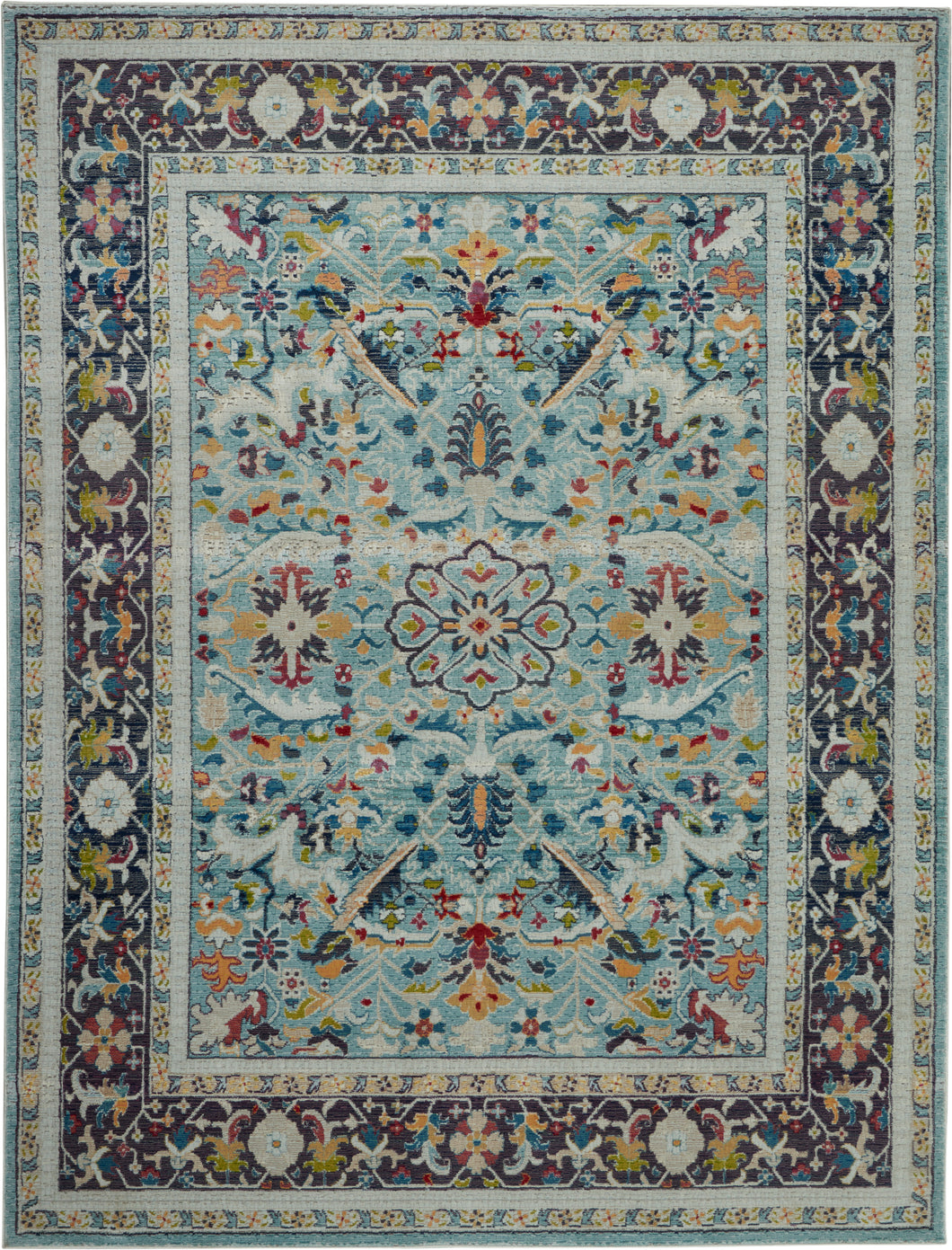 Nourison Ankara Global ANR14 Light Blue Multicolor 8'x10' Large Textured Rug ANR14 Teal/Multicolor