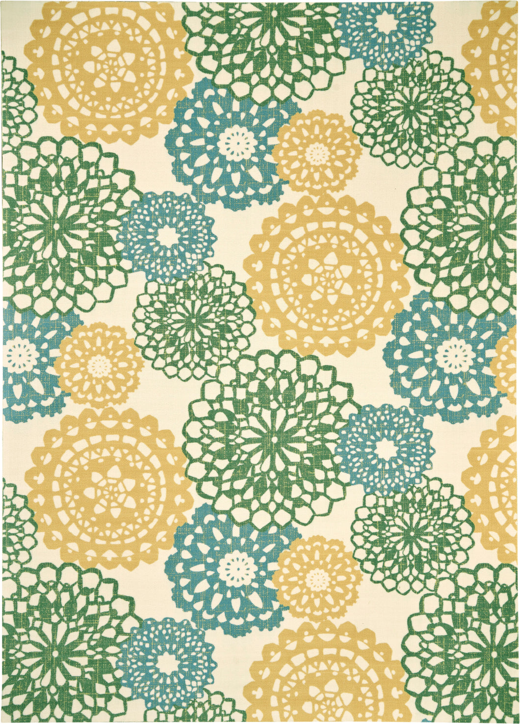 Waverly Sun N Shade SND72 Blue and Green 10'x13' Oversized Indoor-outdoor Rug SND72 Ivory Gold