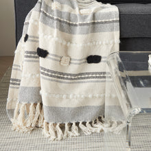 Load image into Gallery viewer, Mina Victory Life Styles Ribber Pom Pom Black Ivory Throw Blanket SH036 50&quot; X 60&quot;
