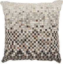 Load image into Gallery viewer, Mina Victory Natural Leather Hide Ombre Geo Pieces Grey Throw Pillow S4288 20&quot; x 20&quot;
