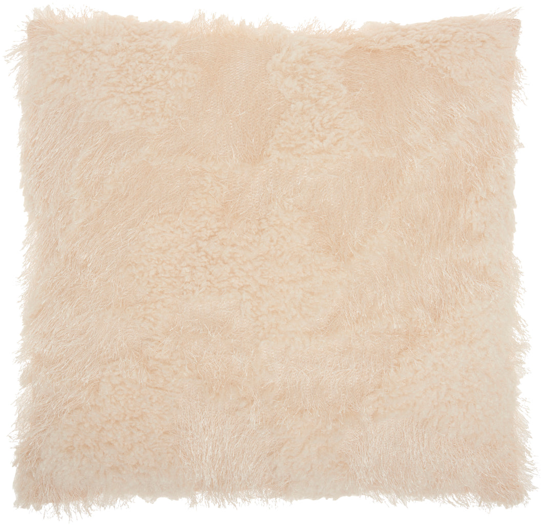 Mina Victory Faux Fur Poly Faux Fur Shag Cream Throw Pillow L0296 18