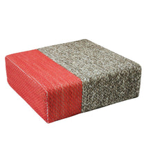 Load image into Gallery viewer, Ira - Handmade Wool Braided Square Pouf | Natural/Living Coral | 90x90x30cm - GFURN
