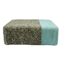 Load image into Gallery viewer, Ira - Handmade Wool Braided Square Pouf | Natural/Pastel Turquoise | 90x90x30cm - GFURN
