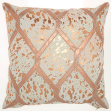 Load image into Gallery viewer, Mina Victory Natural Leather Hide Metallic Diamond Rose Gold Throw Pillow PN887 18&quot;X18&quot;
