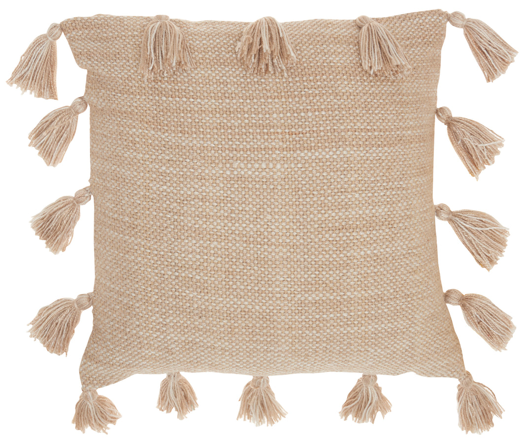 Mina Victory Life Styles Woven with Tassels Beige Throw Pillow DL005 18