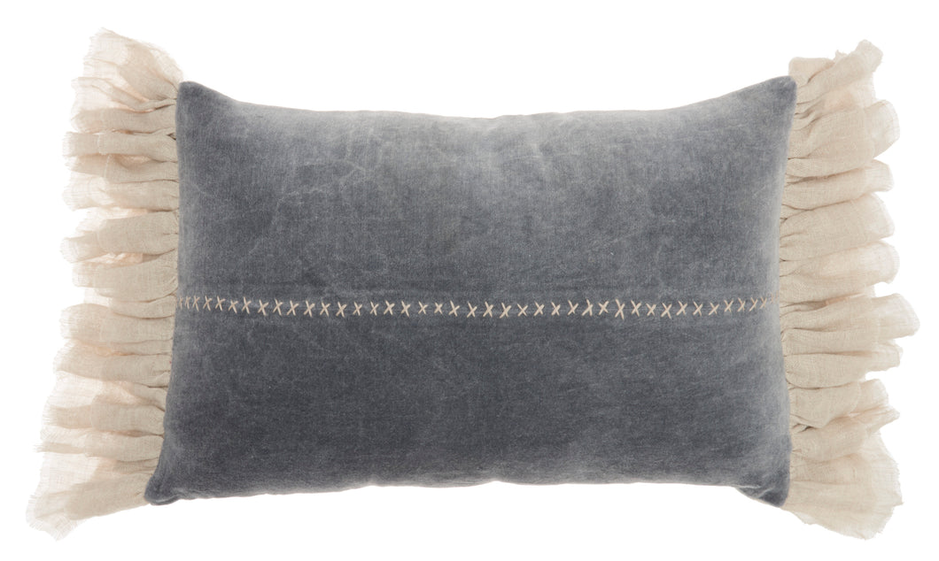 Mina Victory Life Styles Stitch Velvet Frills Dark Grey Throw Pillow GE903 14