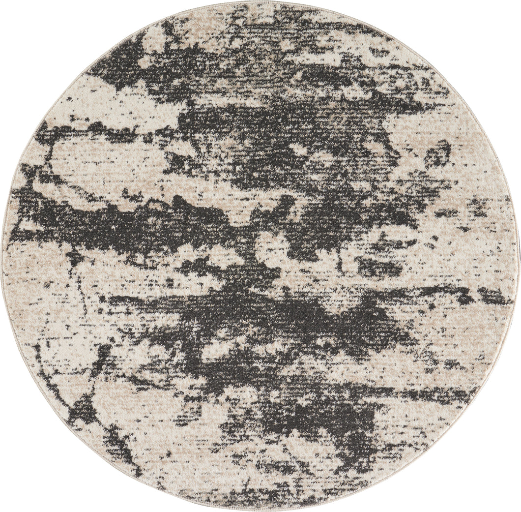 Nourison Maxell MAE07 Grey and White 5' Round Area Rug MAE07 Ivory/Grey