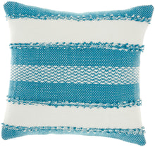 Load image into Gallery viewer, Mina Victory Outdoor Pillows Woven Stripes &amp; Dots Turquoise Throw Pillow VJ088 18&quot;X18&quot;
