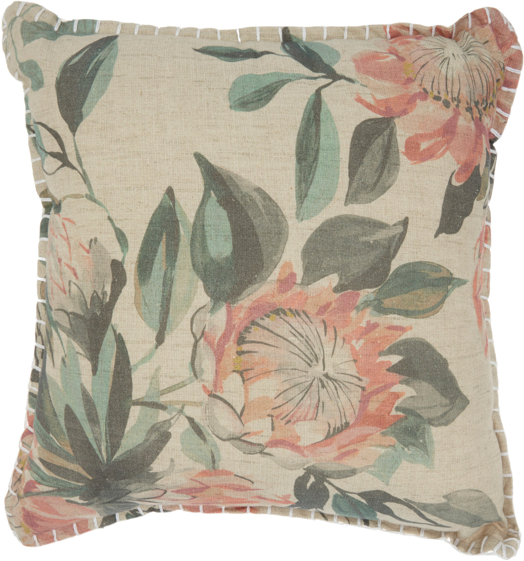 Mina Victory Life Styles Printed Floral Natural Throw Pillow ZH744 20