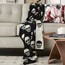 Load image into Gallery viewer, Mina Victory Trendy, Hip, New-Age Reversible Skull Black/White Throw Blanket UK200 50&quot;X60&quot;
