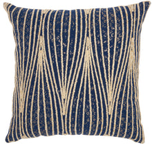 Load image into Gallery viewer, Mina Victory Life Styles Metallic Wavy Lines Navy Throw Pillow ST172 18&quot; x 18&quot;
