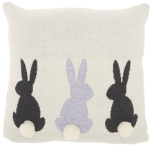 Load image into Gallery viewer, Mina Victory Plushlines 3 Bunnies with Pom Ivory Throw Pillow UK903 1&#39;2&quot;X1&#39;2&quot;
