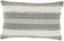 Load image into Gallery viewer, Mina Victory Outdoor Pillows Woven Stripes &amp; Dots Grey Throw Pillow VJ088 14&quot;X22&quot;
