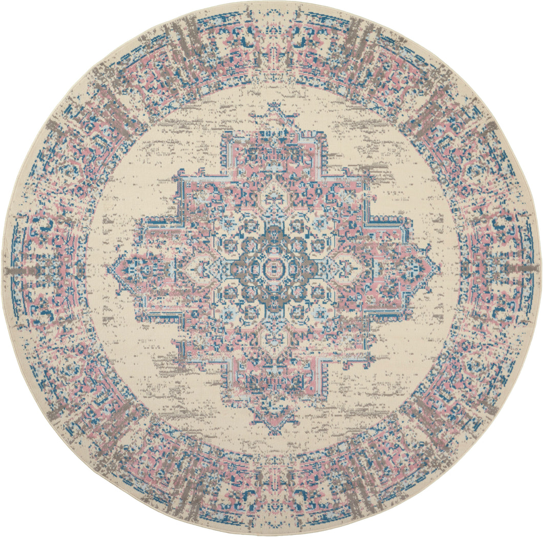 Nourison Grafix GRF14 White and Pink 8' Round Large Rug GRF14 Ivory/Pink