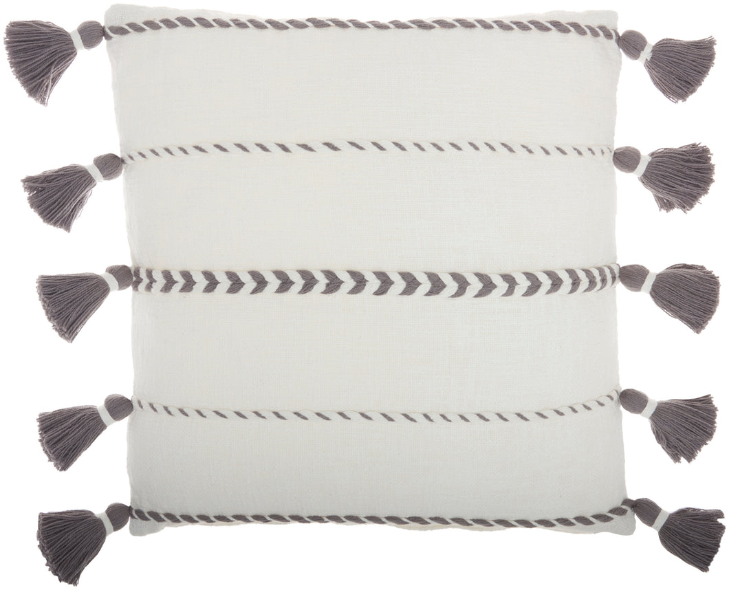 Mina Victory Life Styles Braided Stripes Tassels Grey Throw Pillow SH037 20
