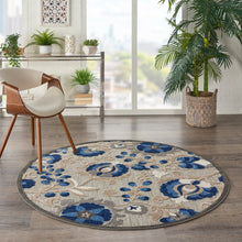 Load image into Gallery viewer, Nourison Aloha 5&#39; Round Blue Patio Area Rug ALH17 Natural/Blue
