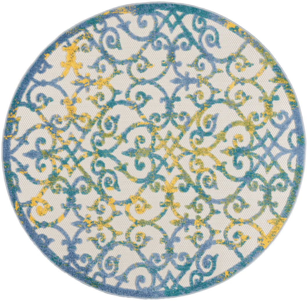 Nourison Aloha 5' Round Area Rug ALH21 Ivory Blue