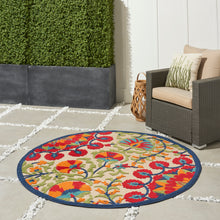 Load image into Gallery viewer, Nourison Aloha ALH20 5&#39; Round Red Multicolor Easy-care Indoor-outdoor Rug ALH20 Red/Multicolor
