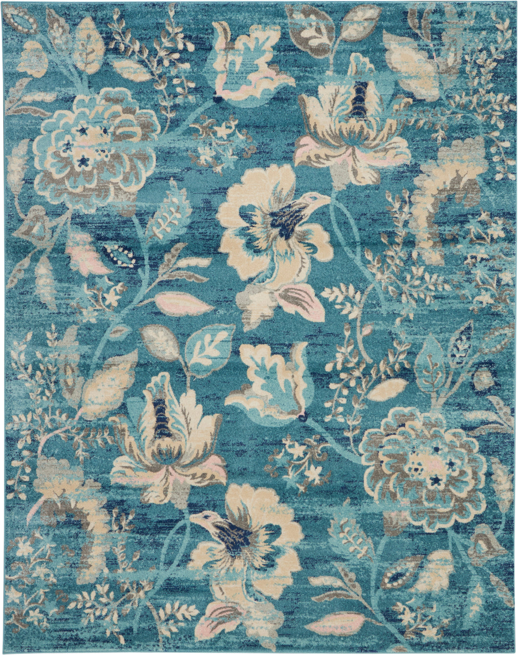Nourison Tranquil TRA02 Turquoise Blue and White 9'x12' Oversized Rug TRA02 Turquoise