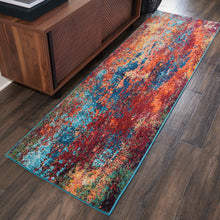 Load image into Gallery viewer, Nourison Celestial CES08 Blue and Red 8&#39; Runner Hallway Rug CES08 Atlantic
