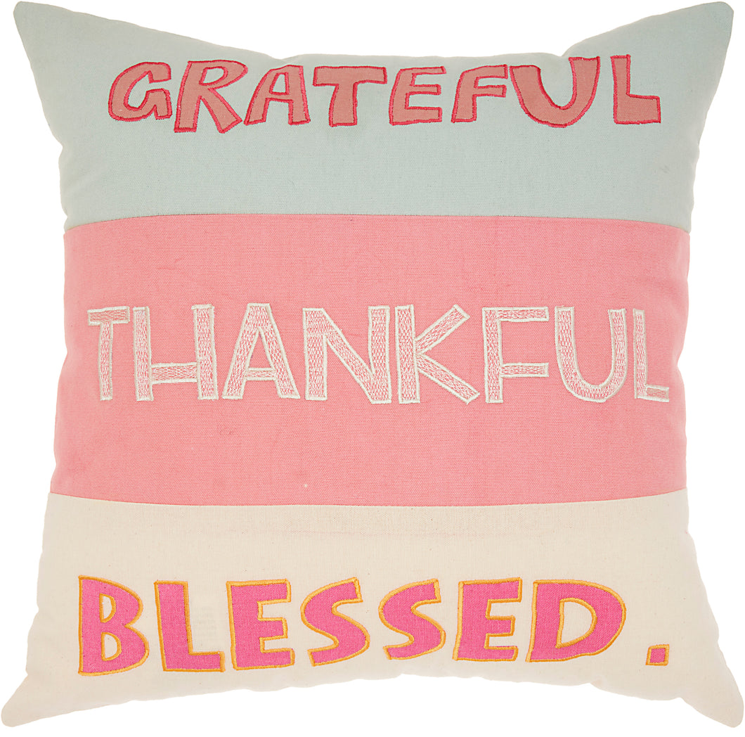 Nourison Trendy, Hip, New-Age Grateful/Thankful/Blessed Multicolor Throw Pillow RN901 18