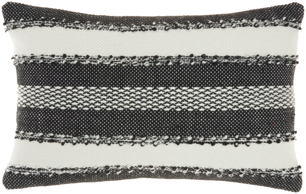 Mina Victory Outdoor Pillows Woven Stripes & Dots Black Throw Pillow VJ088 14