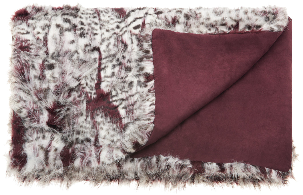 Mina Victory Fur Red Leopard Burgandy/Ivory Throw Blanket N9206 50
