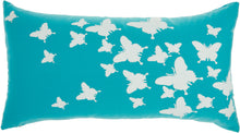 Load image into Gallery viewer, Mina Victory Raised Butterfly Indoor/Outdoor Turquoise Throw Pillow L0204 12&quot;X22&quot;
