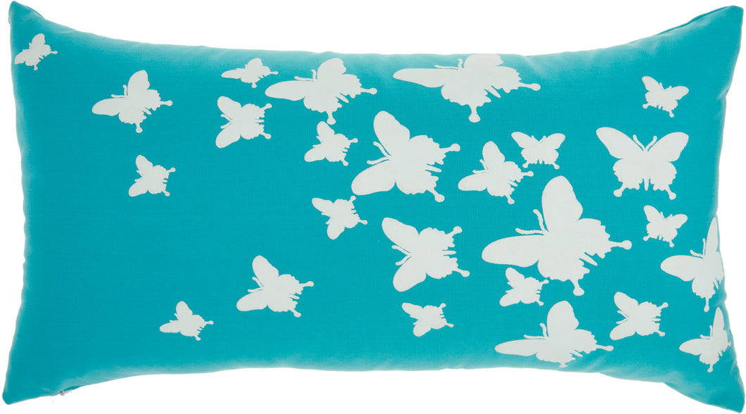 Mina Victory Raised Butterfly Indoor/Outdoor Turquoise Throw Pillow L0204 12