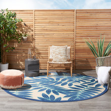 Load image into Gallery viewer, Nourison Aloha ALH18 Navy Blue and White 7&#39;10 Round Oversized Indoor-outdoor Rug ALH18 Navy
