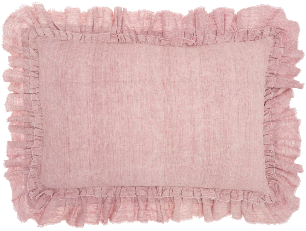 Mina Victory Life Styles Linen Frilled Border Blush Throw Pillow GE901 16