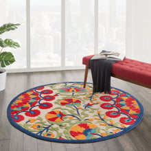 Load image into Gallery viewer, Nourison Aloha ALH20 4&#39; Round Red Multicolor Easy-care Indoor-outdoor Rug ALH20 Red/Multicolor
