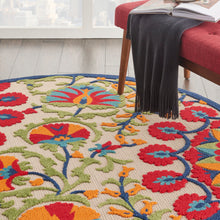 Load image into Gallery viewer, Nourison Aloha ALH20 5&#39; Round Red Multicolor Easy-care Indoor-outdoor Rug ALH20 Red/Multicolor
