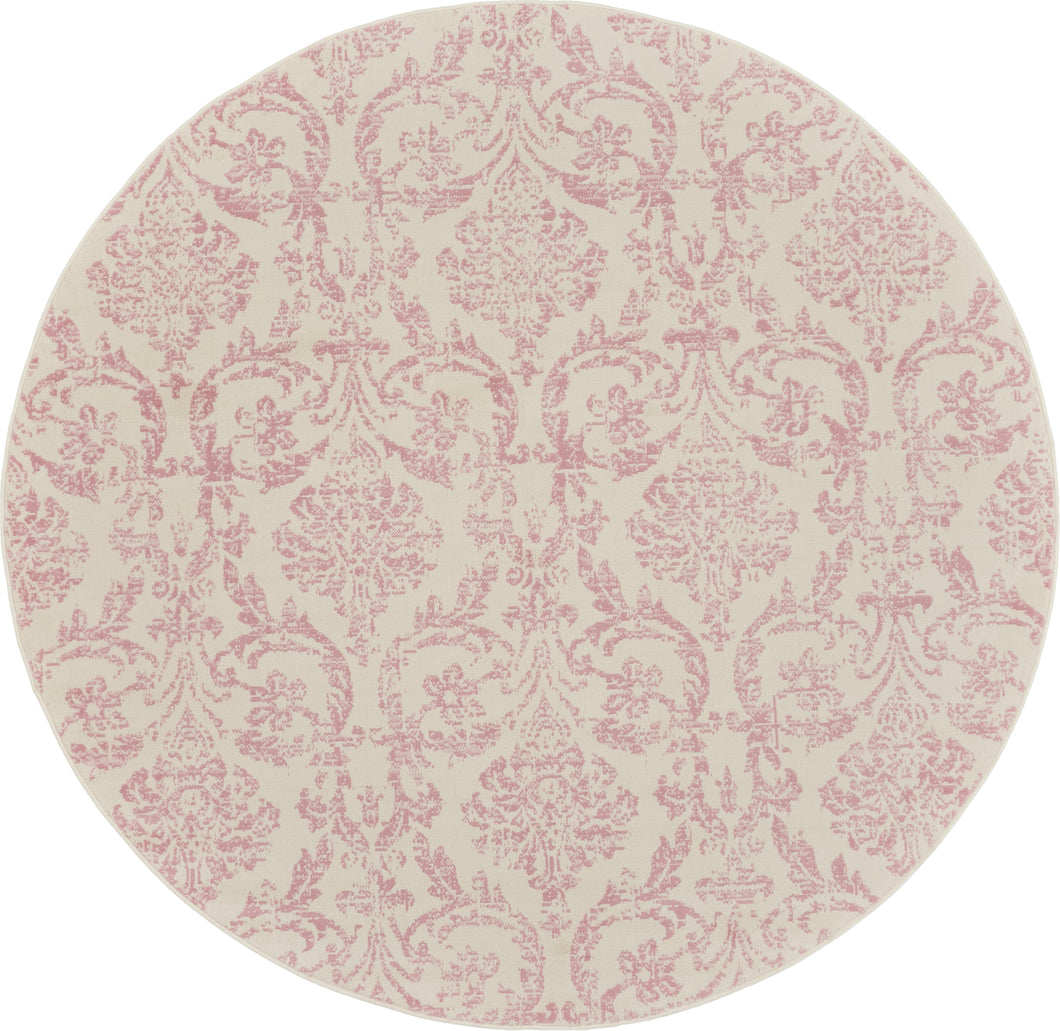 Nourison Jubilant 8' Round White and Pink Area Rug JUB09 Ivory/Pink