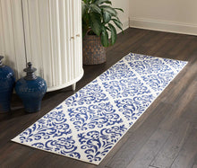 Load image into Gallery viewer, Nourison Grafix GRF06 Navy Blue and White 8&#39; Runner Hallway Rug GRF06 White/Blue
