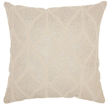 Load image into Gallery viewer, Mina Victory Life Styles Metallic Embroidered Feathers Ivory Silver Throw Pillow ST154 18&quot; x 18&quot;

